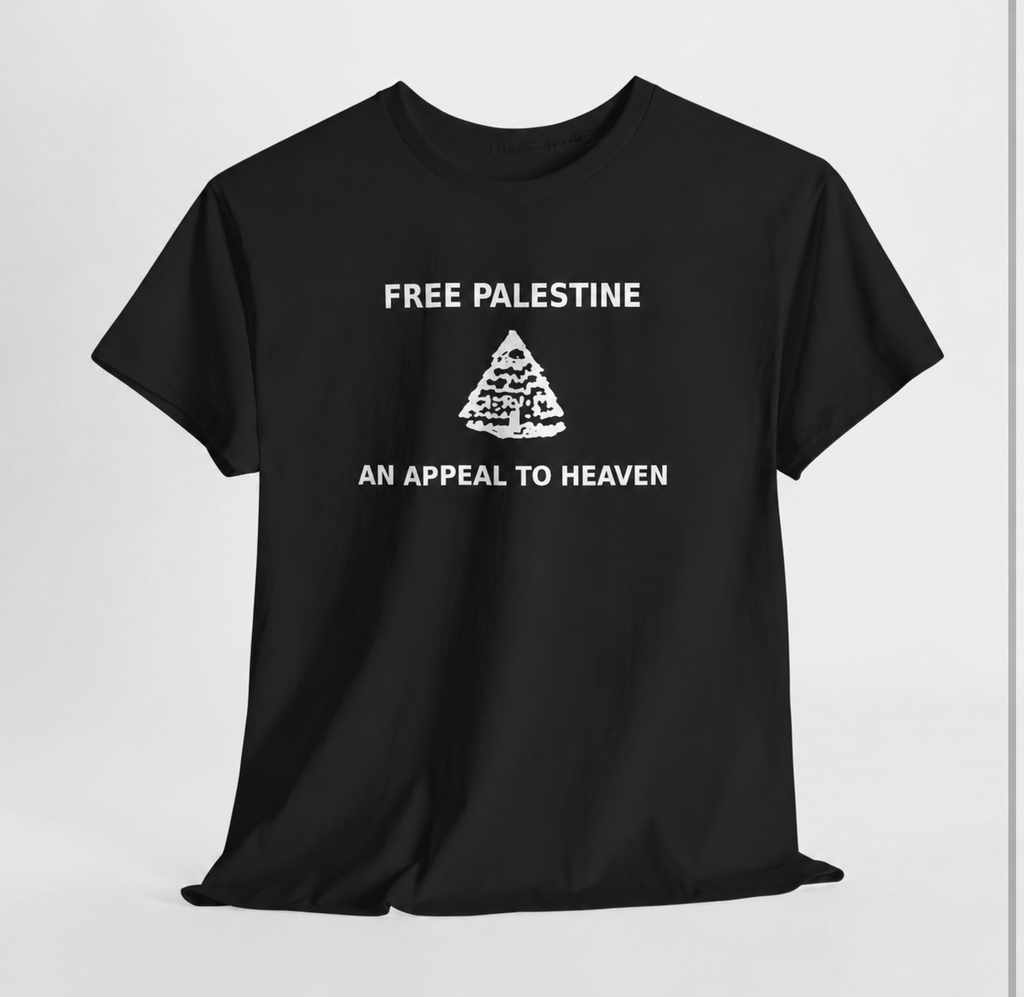 An Appeal to Heaven tee with front print and plain inside collar