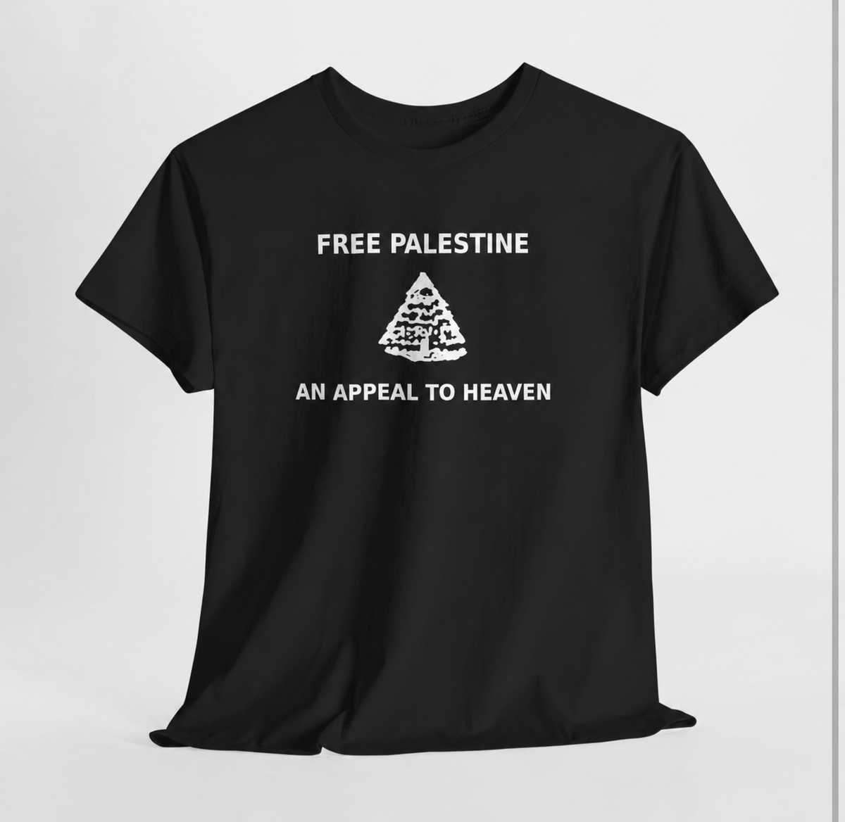 An Appeal to Heaven tee with front print and plain inside collar