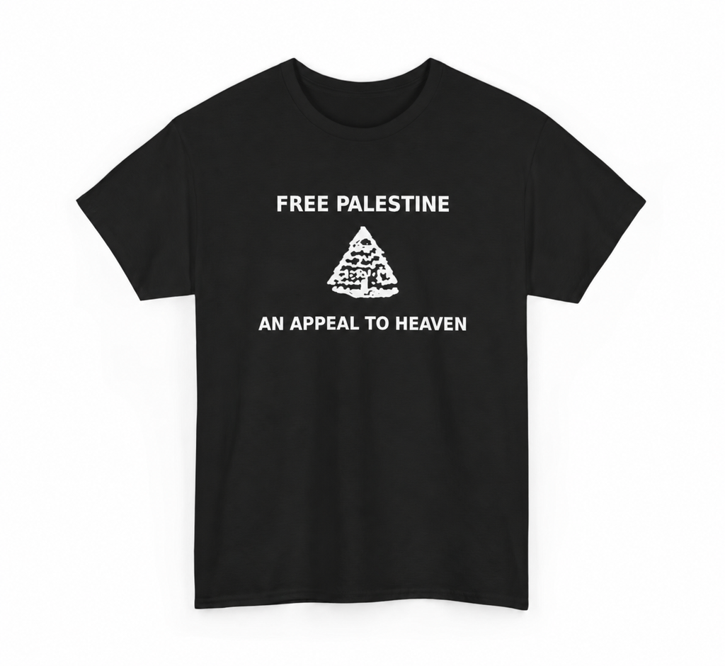 An Appeal to Heaven tee with front print and plain inside collar