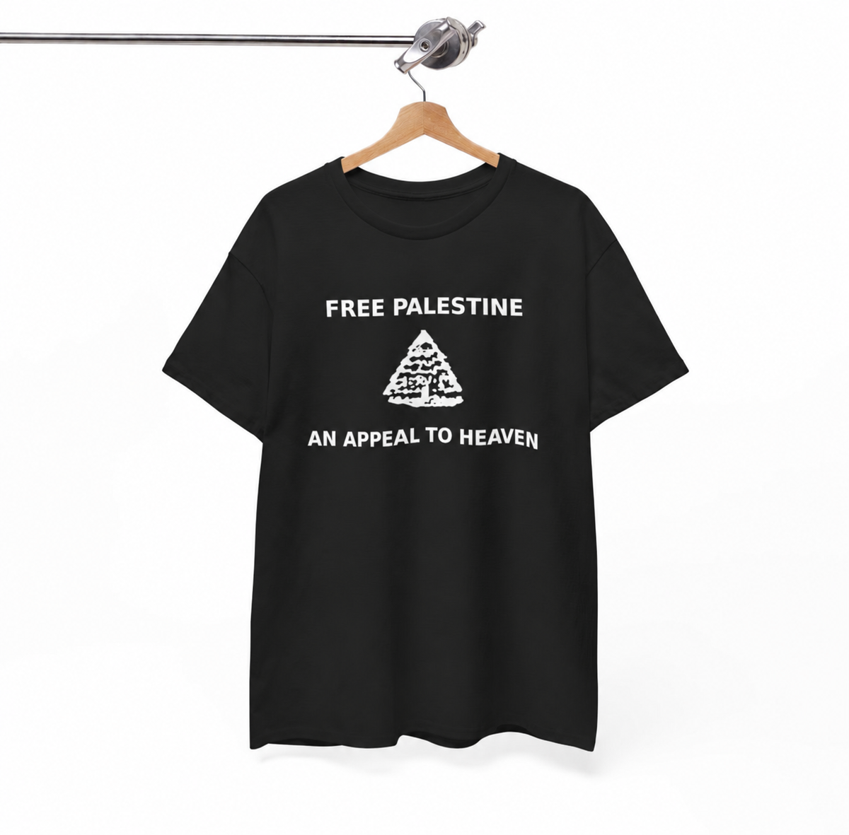 An Appeal to Heaven tee with front print and plain inside collar